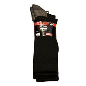 Wolverine Men’s Ultra-Dri Black Mid Calf Socks, 2 Pairs, NWT